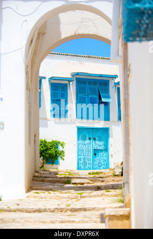 Vieille porte à Sidi Bou Said, Tunisie Banque D'Images