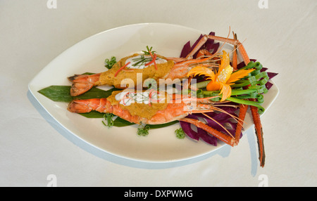 Hor mok goong nang, rivière Rouge en crevettes curry coco, Bangkok, Thaïlande Banque D'Images