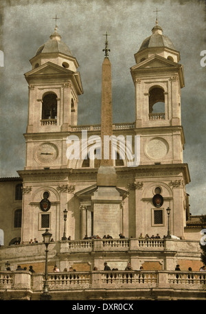 Image vintage de l'église de la Trinita dei Monti (Espagne), Rome (Italie) Banque D'Images