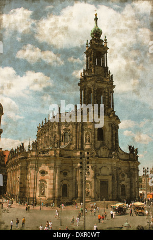 Image vintage de l'Église Hofkirche à Dresde, Allemagne Banque D'Images