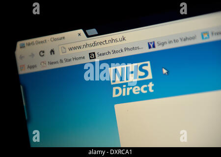 UK . Mar 29, 2014. NHS Direct Site web www.nhsdirect.nhs.uk annonçant la fermeture et que le service a été mis hors service le 31 mars 2014. Le site Web publiant ce certains deux jours plus tôt. NHS Direct est le Service national de santé et d'assistance publique à l'avis d'un médecin au Royaume-Uni. Crédit : STUART WALKER/Alamy Live News Banque D'Images