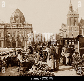 Marché aux Fleurs, Pont Saint Michel, Paris, France 1920 probablement Banque D'Images