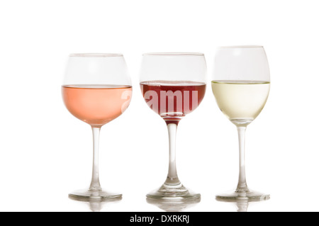 Verres à vin blanc, rouge et rosso Banque D'Images