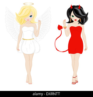 L'ange et diable en apparence féminine isolé sur fond blanc Banque D'Images