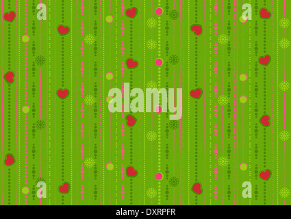 Seamless pattern avec les coeurs sur fond vert. Banque D'Images