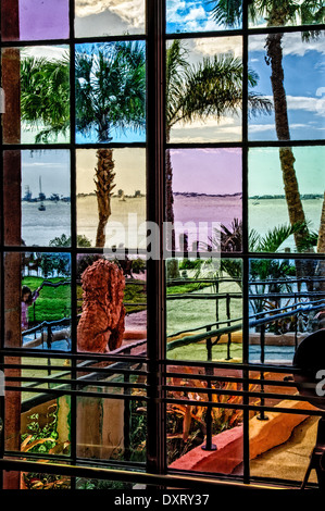 Porte en verre de couleur, le ca d'Zan Mansion et Ringling Museum, Sarasota, Floride Banque D'Images