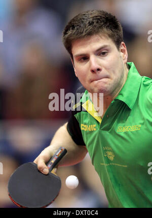 Magdeburg, Allemagne. 30Th Mar, 2014. L'Allemagne Dimitrij Ovtcharov joue contre le Japon lors de la German Open Mizutani au Getec arena de Magdeburg, Allemagne, 30 mars 2014. Photo : Jens Wolf/dpa/Alamy Live News Banque D'Images