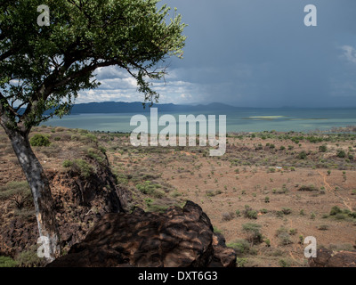 Le Lac Baringo, au Kenya, l'Afrique en photo vista avec l'approche de l'orage Banque D'Images