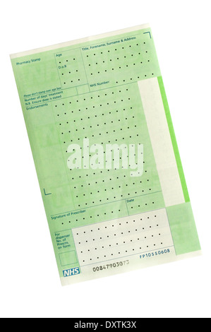 Un chèque en blanc et annulés sous forme de prescription médicale du NHS Banque D'Images