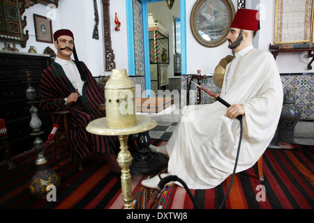 Une pièce à l'intérieur El Annabi house, une résidence typique de Sidi Bou Said,Tunisie. Banque D'Images