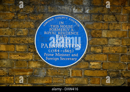 Blue plaque commémorant l'accueil de l'ancien Premier ministre britannique Lord Palmerston Banque D'Images