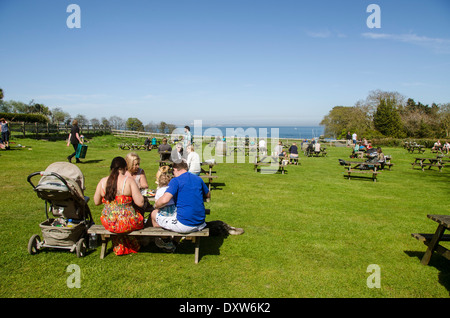 Les pique-nique, également utilisé comme jardin pub, personnes, Studland, à l'île de Purbeck, Dorset, Angleterre, Royaume-Uni, Europe Banque D'Images