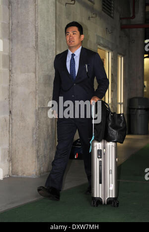 Tampa, Floride, USA. Mar 29, 2014. Masahiro Tanaka (Yankees) MLB : Masahiro Tanaka de la Nouvelle York Yankee quitte le centre de formation de l'équipe de printemps après la New York Yankees Spring Training camp de baseball à Tampa, Floride, États-Unis . © AFLO/Alamy Live News Banque D'Images