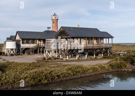 Aransas Pass phare, également connu sous le nom de Lydia Ann Phare, de Aransas Bay, près de Port Aransas, Texas. Banque D'Images