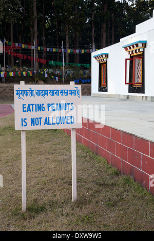 L'Inde, Dehradun. Temple bouddhiste de Dehradun et monastère de Mindroling. Pas d'arachides autorisé sur le terrain du monastère. Banque D'Images