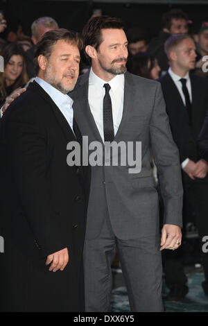 Russell Crowe et Hugh Jackman arrivant pour l'UK Premiere ou Noé, à l'Odeon Leicester Square, Londres. 31/03/2014/photo alliance Banque D'Images