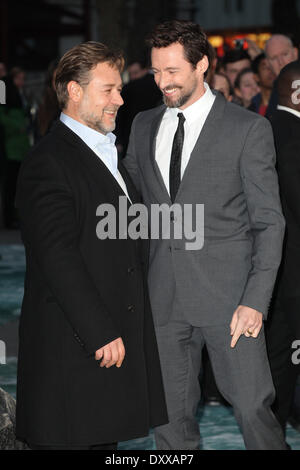 Russell Crowe et Hugh Jackman arrivant pour l'UK Premiere ou Noé, à l'Odeon Leicester Square, Londres. 31/03/2014/photo alliance Banque D'Images