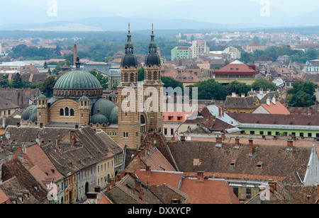 Vue aérienne de Sibiu, une ville en Roumanie Banque D'Images