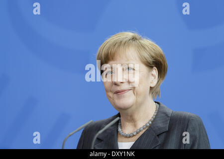 Berlin, Allemagne. 1er avril 2014. La chancelière allemande Angela Merkel et le premier ministre de la République d'Albanie M. Edi Rama au Chancellor's à la conférence de presse à Berlin, le 1 avril 2014./Photo : la chancelière allemande Angela Merkel (CDU) Credit : Reynaldo Paganelli/NurPhoto ZUMAPRESS.com/Alamy/Live News Banque D'Images