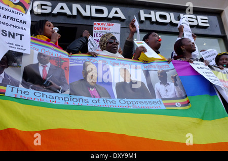 Les droits des homosexuels à l'extérieur de l'Ouganda démontre House, Trafalgar Square, Londres Banque D'Images