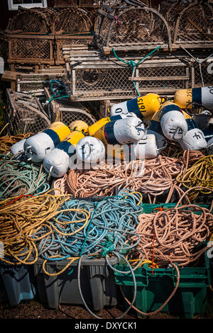 Flotteurs, corde et casiers à homard dans North Rustico, Prince Edward Island, Canada. Banque D'Images