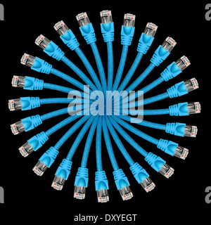 Câble LAN résumé cercle isolé sur fond noir Banque D'Images