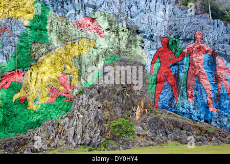 Détail murale de la préhistoire de la Vallée de Vinales Cuba Banque D'Images