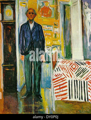 Edvard Munch Autoportrait entre l'horloge et le lit Banque D'Images