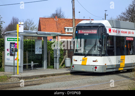 Tramway à vide de tram de la Communauté flamande De Lijn Vlaamse Vervoersmaatschappij / De Lijn en Belgique Banque D'Images