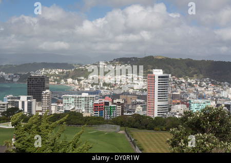 Wellington, Nouvelle-Zélande - paysage urbain du centre-ville de gratte-ciels et immeubles de bureaux du quartier financier de la CDB Banque D'Images