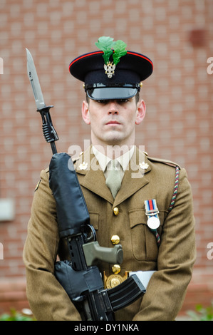 Soldat du 2e Batt. Mercian Regiment à la parade avec un fusil équipé d'une baïonnette Banque D'Images