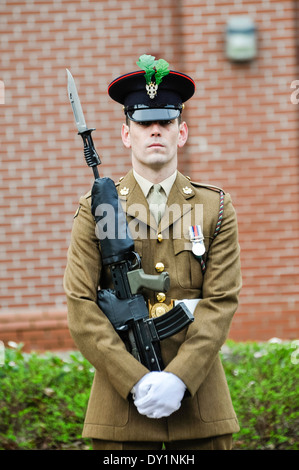 Soldat du 2e Batt. Mercian Regiment à la parade avec un fusil équipé d'une baïonnette Banque D'Images