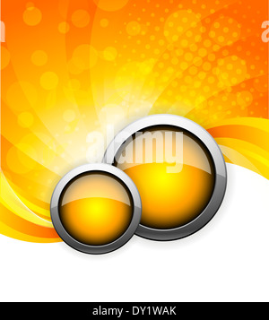 Résumé arrière-plan lumineux orange avec bouton et vagues Banque D'Images