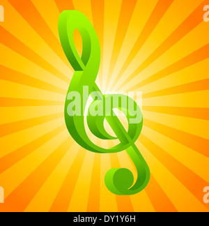 G clef sur fond orange avec des rayons Banque D'Images