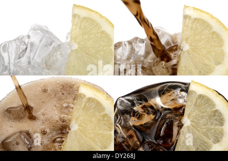 Verser sur la glace verre de cola Banque D'Images