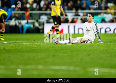 Madrid, Espagne. © D. 2e Apr, 2014. Cristiano Ronaldo (Real) Football/soccer : Ligue des Champions Tour de 8, 1 au match aller entre le Real Madrid 3-0 Borussia Dortmund au stade Santiago Bernabeu à Madrid, Espagne. Credit : D .Nakashima/AFLO/Alamy Live News Banque D'Images