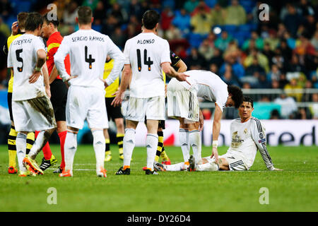 Madrid, Espagne. © D. 2e Apr, 2014. Cristiano Ronaldo (Real) Football/soccer : Ligue des Champions Tour de 8, 1 au match aller entre le Real Madrid 3-0 Borussia Dortmund au stade Santiago Bernabeu à Madrid, Espagne. Credit : D .Nakashima/AFLO/Alamy Live News Banque D'Images