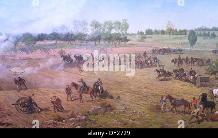 Bataille de Gettysburg - renforts se précipiter vers l'avant pour se défendre contre la charge de Pickett - Juillet 3, 1863 Banque D'Images