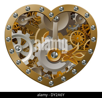 Clockwork Steampunk coeur concept avec une forme de coeur fait de rouages et d'engrenages Banque D'Images