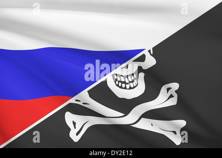 Drapeau de la Russie drapeau Jolly Roger et dans le vent. Partie d'une série. Banque D'Images