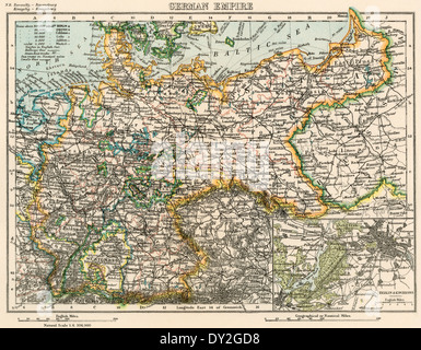 Carte de l'Empire allemand, fin des années 1800. Lithographie couleur imprimée Banque D'Images