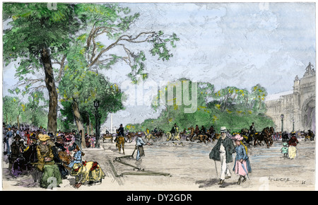 Après-midi d'été sur l'Avenue des Champs Elysées, Paris, 1890. À la main, gravure sur bois Banque D'Images