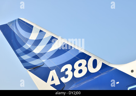 Détail d'un airbus A380, la queue à fidae 2014 Banque D'Images