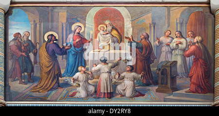 Vienne - Présentation petit Jésus dans le Temple fresco par Josef Kastner à partir de 1906 - 1911 dans l'église des Carmélites Banque D'Images