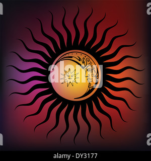 Vintage Sky, le soleil, la lune, les nuages, les étoiles. Banque D'Images