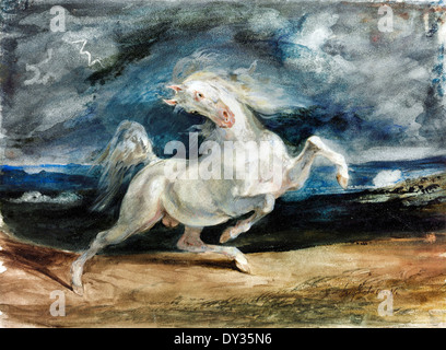 Eugène Delacroix, Cheval effrayé par la foudre 1825-1829 Aquarelle. Musée des beaux-arts, Budapest, Hongrie. Banque D'Images