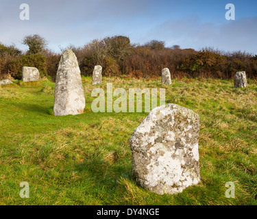 Un Boscawen-Un stone circle près de St Buryan Cornwall Angleterre remonte à l'âge de bronze. Banque D'Images