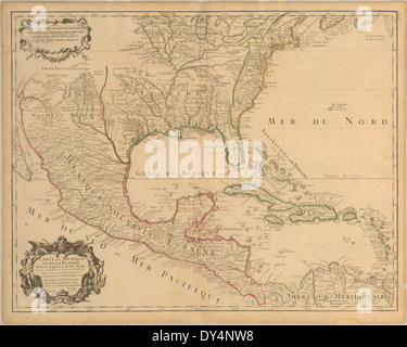 Cette carte historique, intitulée « carte du Mexique et de la Floride des terres angloises et des Isles Antilles », montre les territoires du Mexique, de la Floride et les régions environnantes du fleuve Mississippi. Banque D'Images