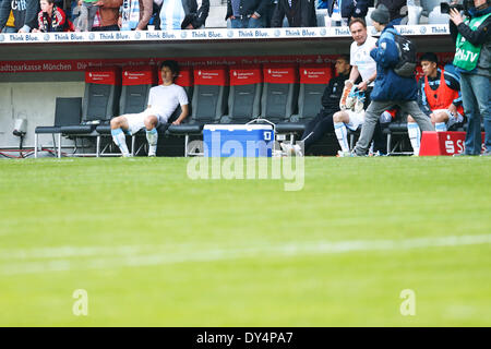 Munich, Allemagne. 6ème apr 2014. Yuya Osako (1860 Munchen) Football/soccer : deuxième match de Bundesliga entre TSV 1860 Munich 0-3 Karlsruher SC à l'Allianz Arena de Munich, Allemagne. Credit : D .Nakashima/AFLO/Alamy Live News Banque D'Images