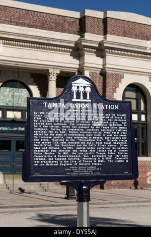Marqueur historique Union Station, Tampa, Tampa, FL, USA Banque D'Images